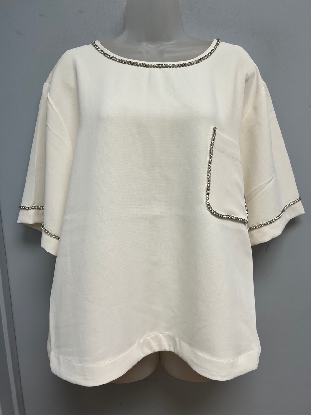 LOFT Embellished Short Sleeve Blouse Cream Ivory XXL NWT
